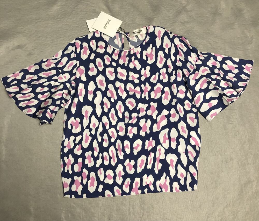 New Diane Von Furstenberg Top Silk Blend 4 Arlene Leopard Print Luxe Designer
